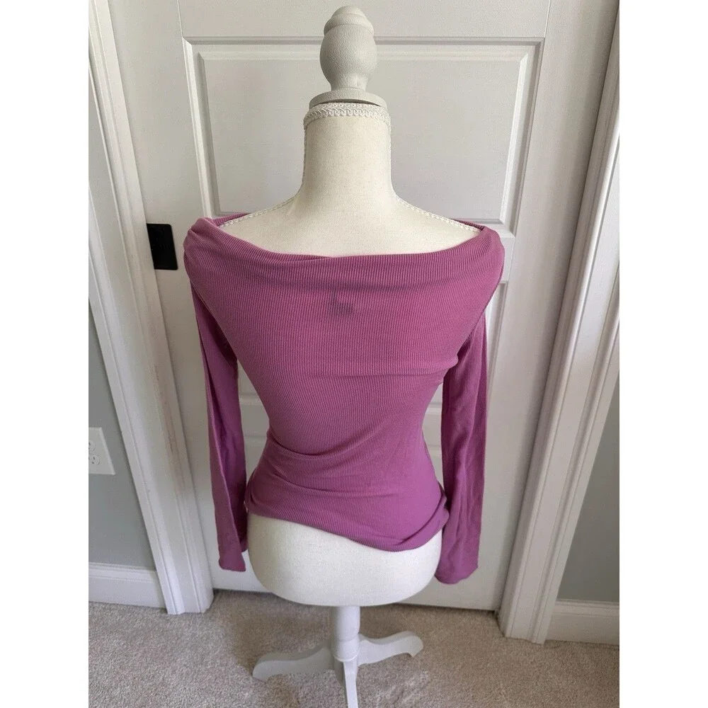 Vintage Moda International Lilac Ribbed Long Sleeve Boat Neck Top XS Tencel Y2K - Picture 6 of 10